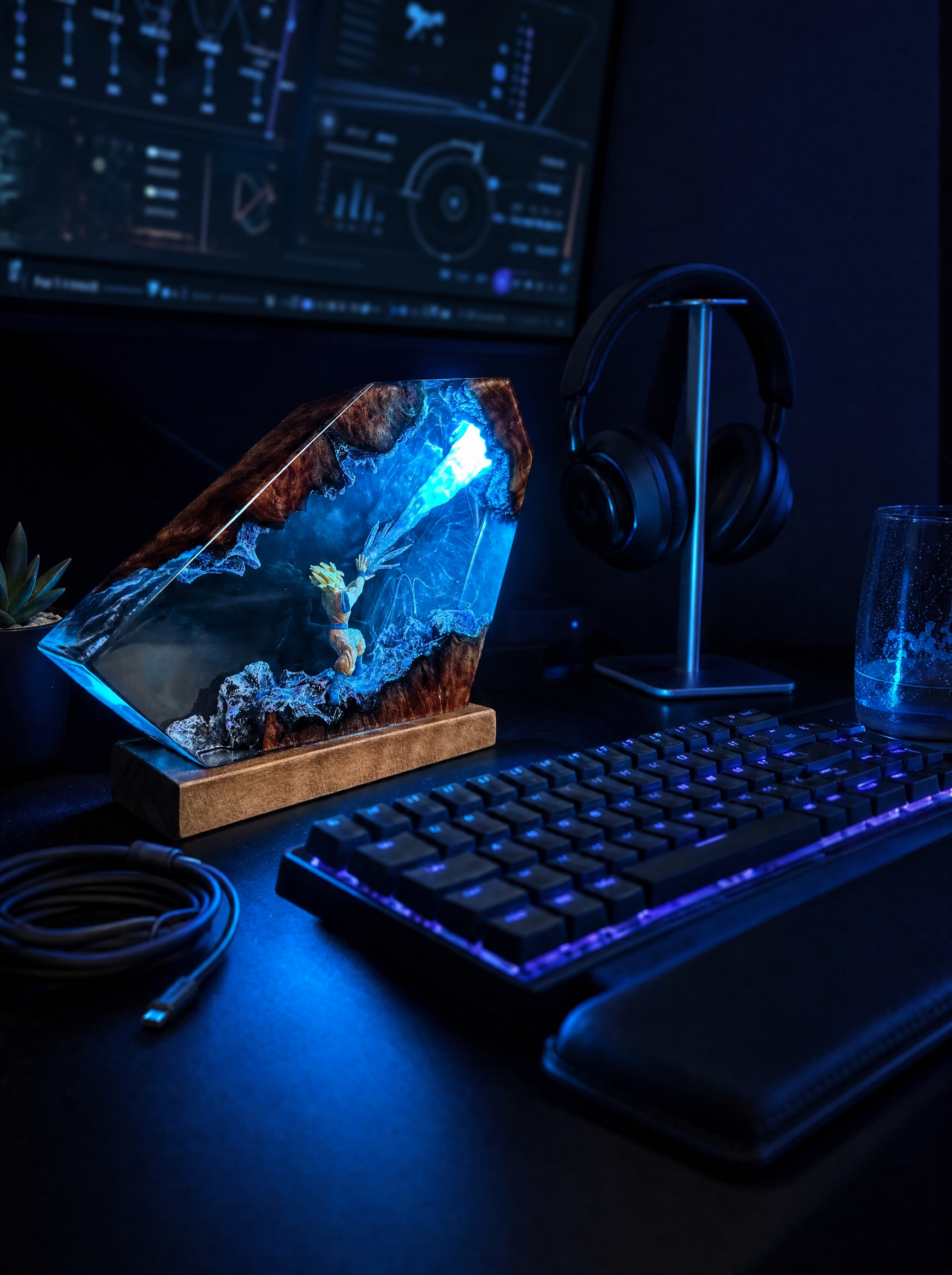 Super Saiyan Lamp on a gaming desk